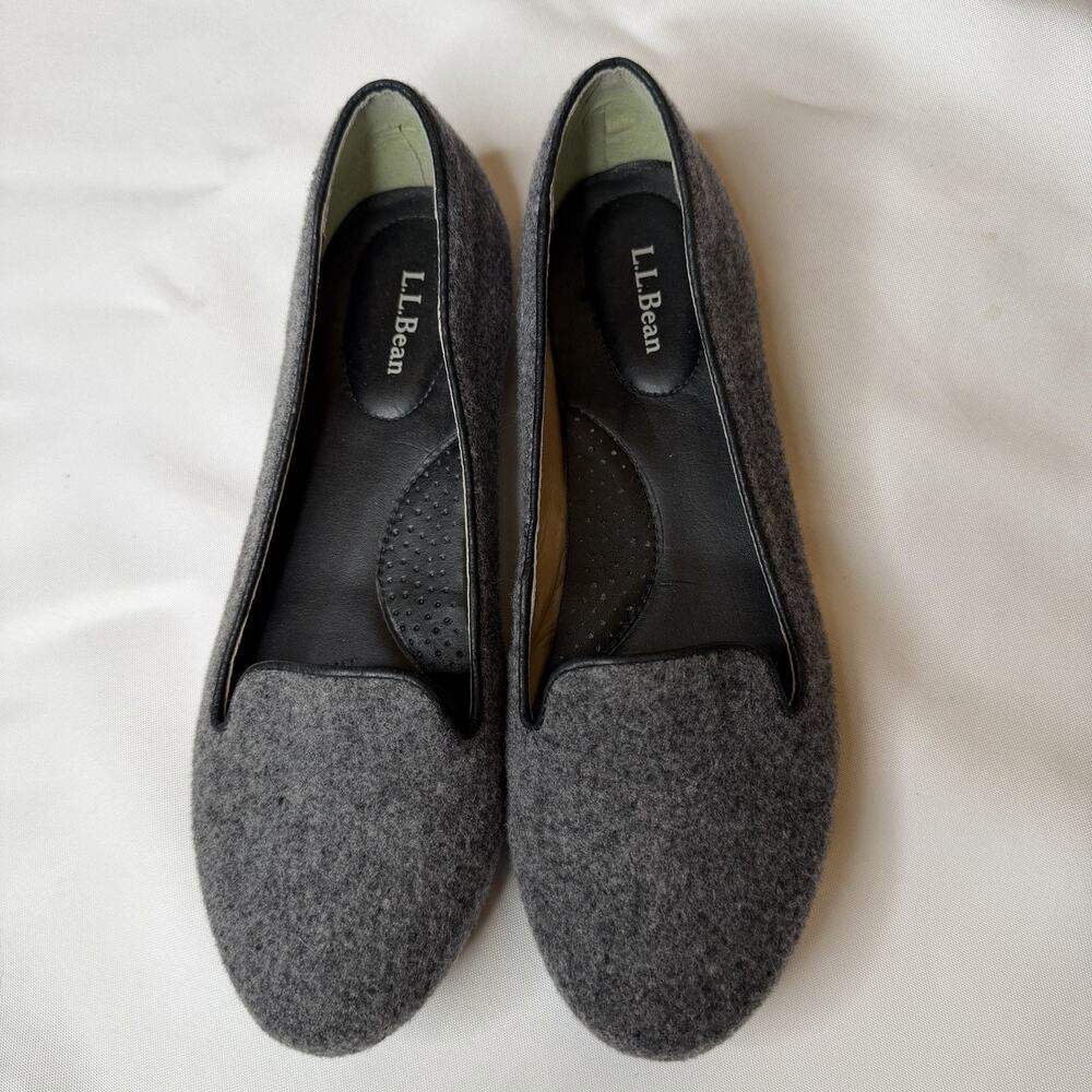 L.L. Bean Women’s Grey Felt Slip On Loafers With Black Trim Size 9M